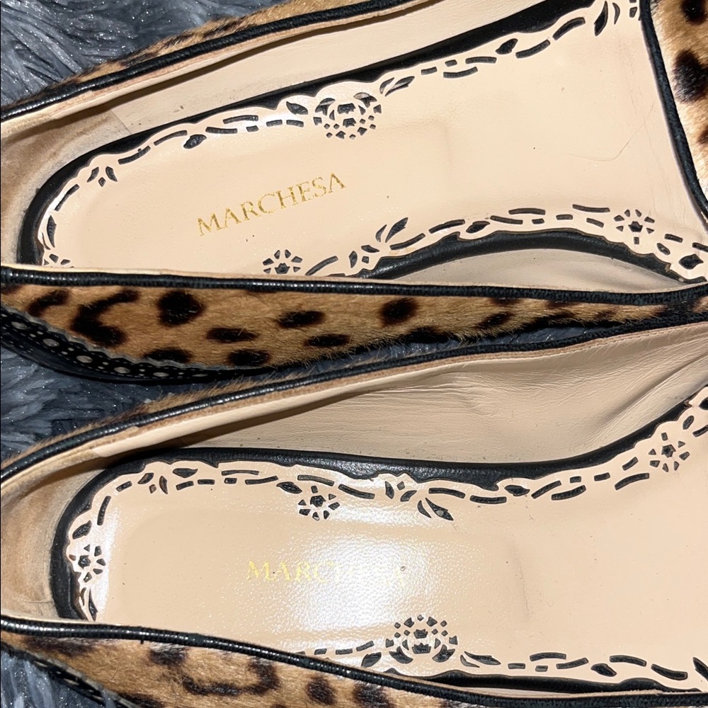 Marchesa Pony Fur and Laser cut Patent Leather Leopard Flats 41 US 11 - Picture 4 of 9